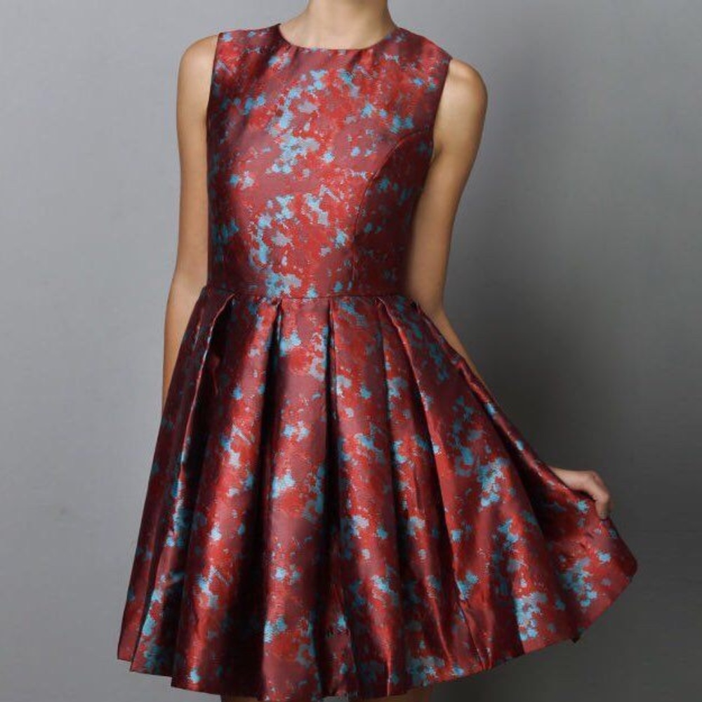 BB Dakota Red & Blue pleated dresss